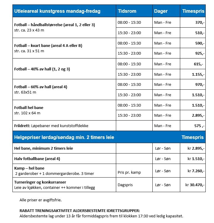 Prisliste trening 24 25